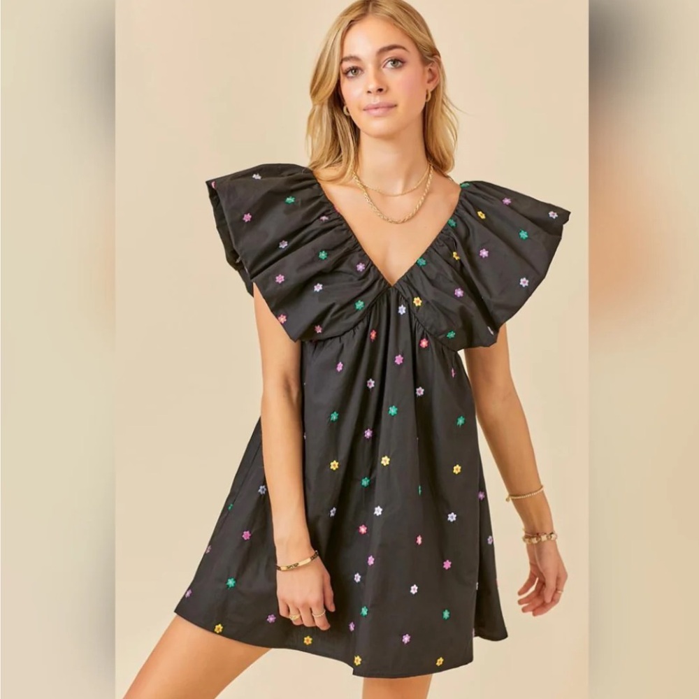 Day + Moon floral embroidered mini dress
